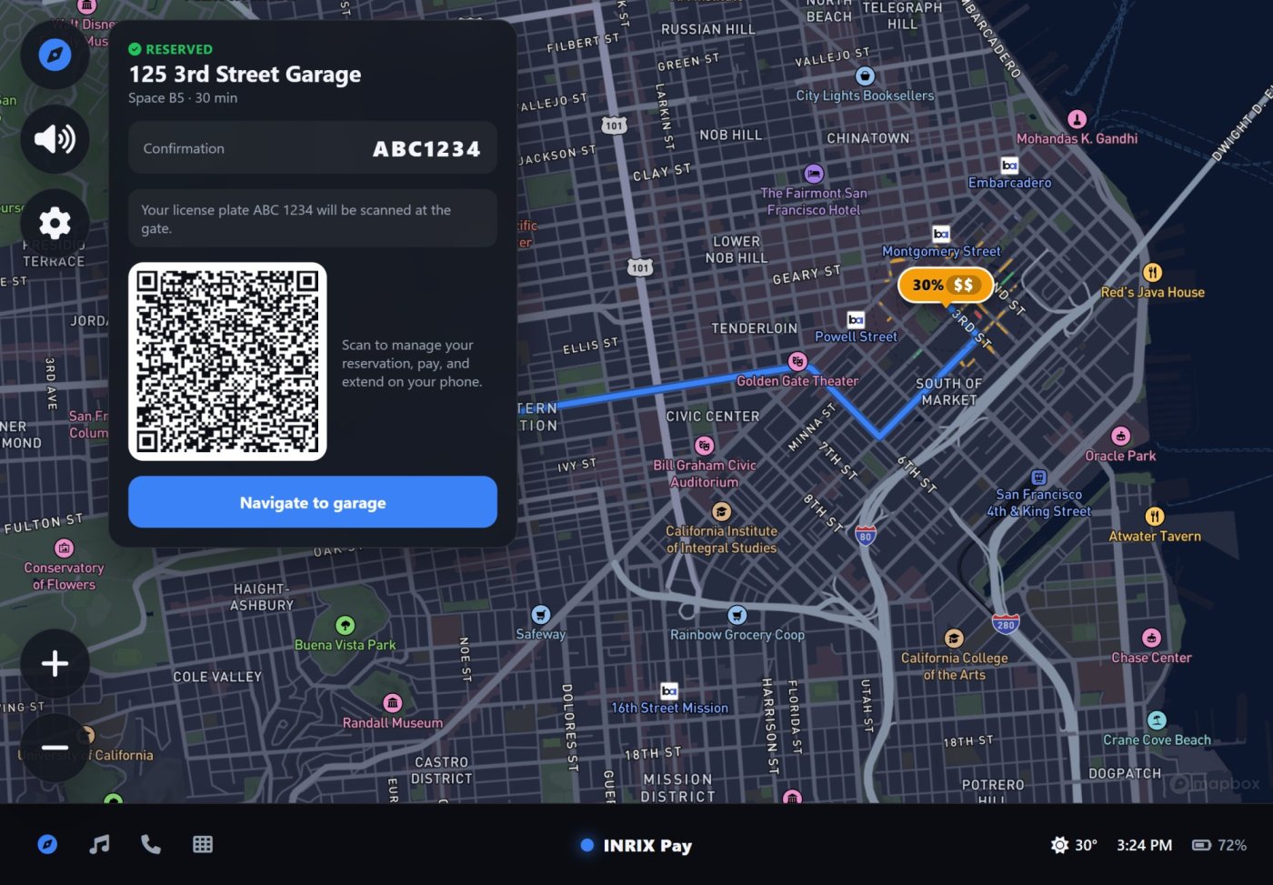 Garage reservation with a QR code hand-off to the phone