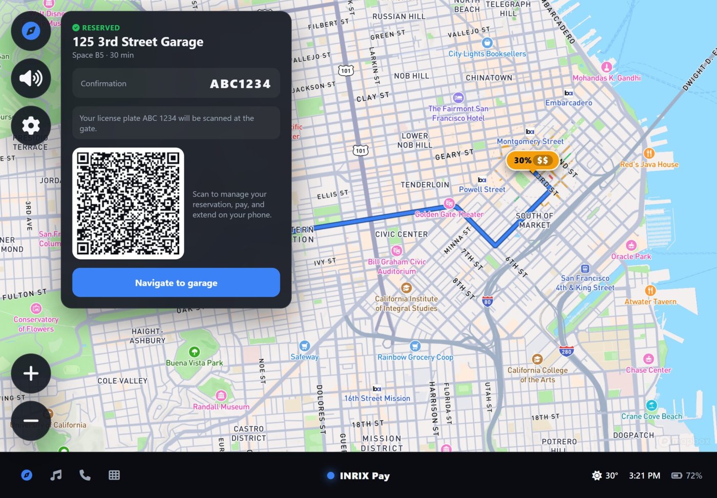 Garage reservation with a QR code hand-off to the phone