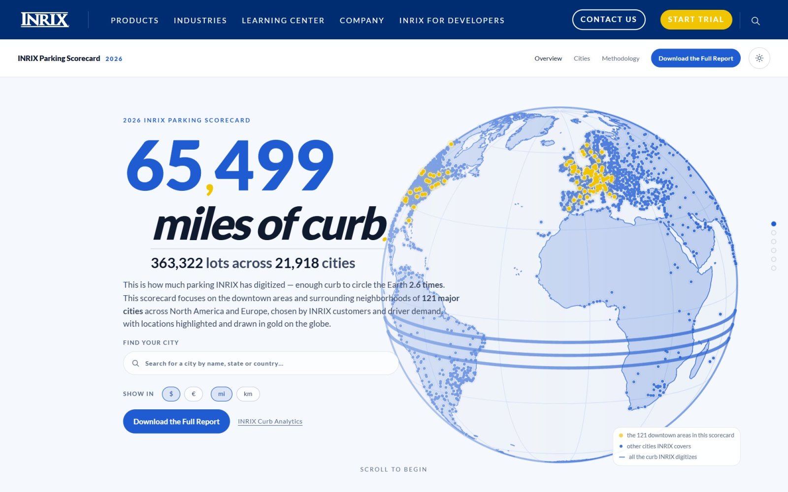 Opening scene: 65,499 miles of curb drawn as 2.6 laps around a globe